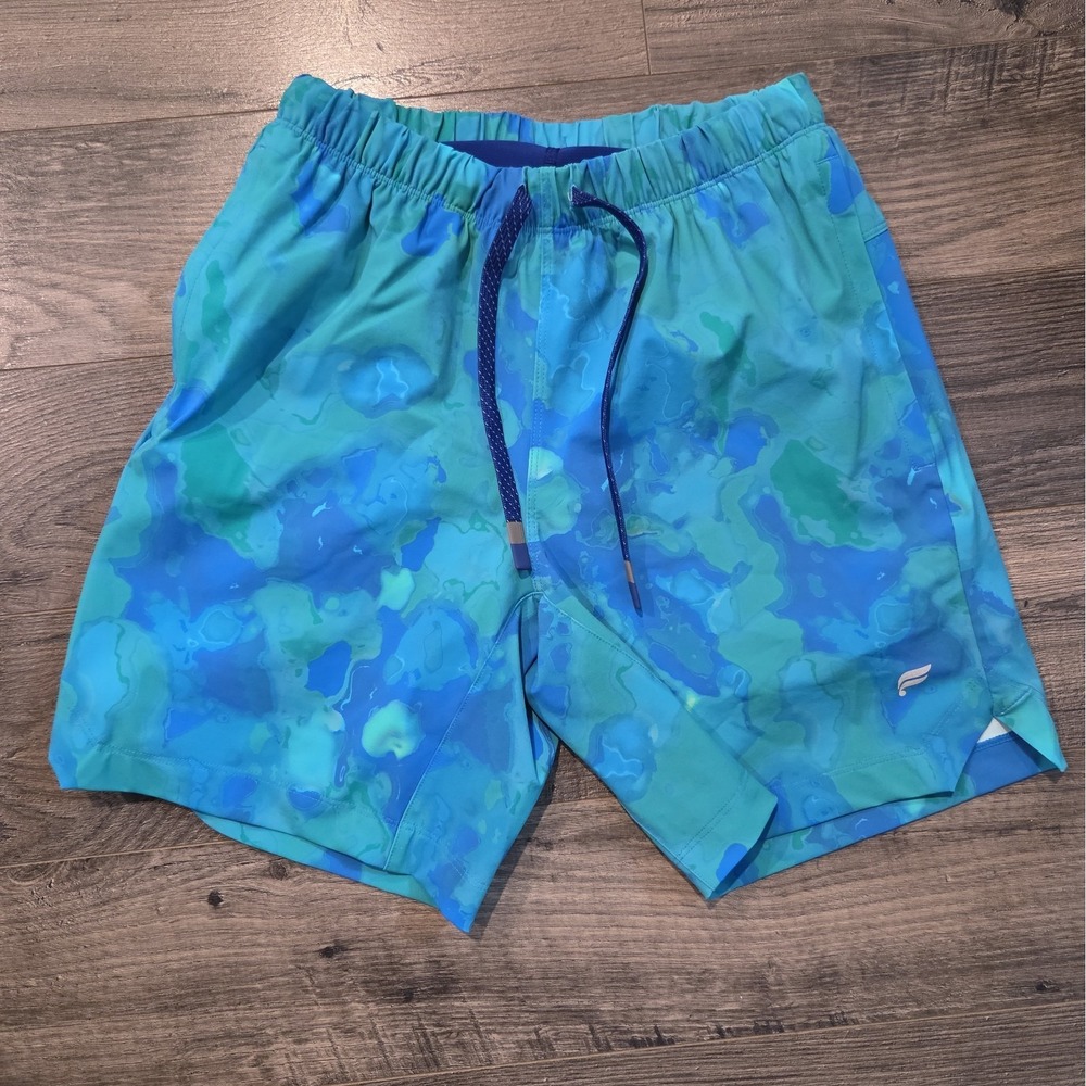 Fabletics The One Short Men XS  7" Inseam Green Blue Lined Athletic Gym Run